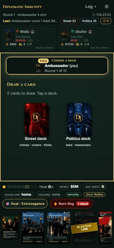 The Morning on a phone: draw from the Street or Politics deck